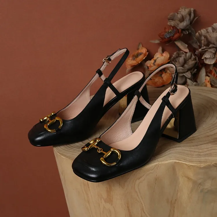 The New Summer Edition Of 2021 Women's Pure Color High-Heeled Shoes With Horseback Buckle Casual Fashion And All-Match Women's s