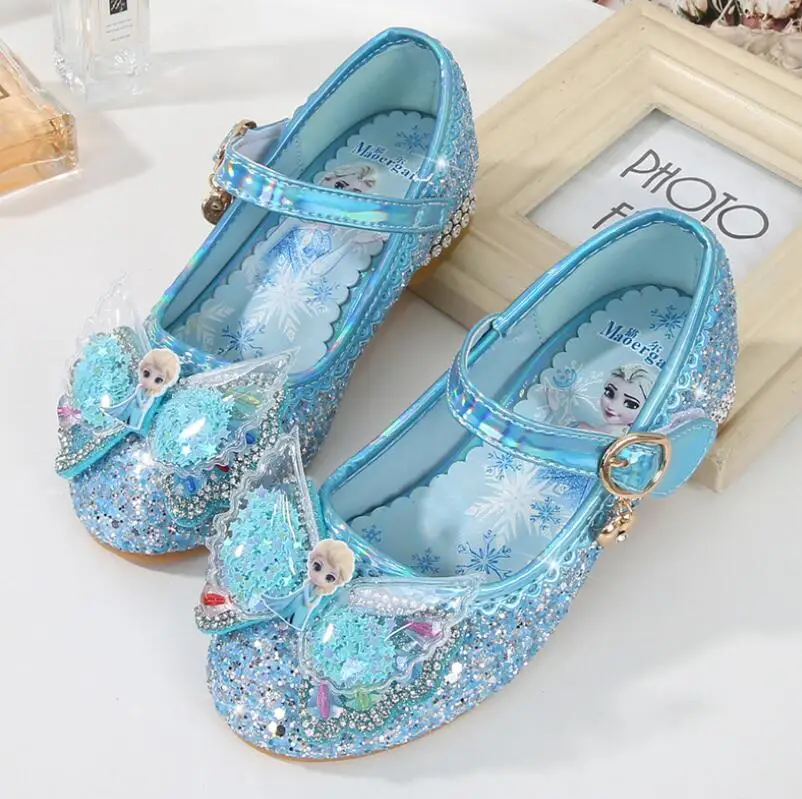 Enfants Filles Disney Frozen Dress Up Chaussures Paillettes Princesse faible talons fête taille 