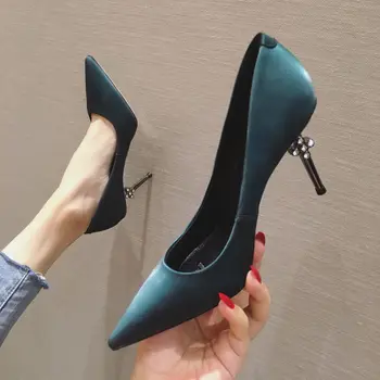 

LIMEIKE 2020 Women Shoes High Heels Pumps Flock Pointed Toe Pump Fashionable Wedding Shoes Spring Autumn Basic Dress Shoes