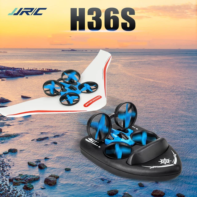 JJRC New Upgrade H36S 2.4Ghz All in One RC Drone/ Glider Airplane/ Hovercraft Sea-Land-Air Switchable Helicopter Kids Toy Gift 1