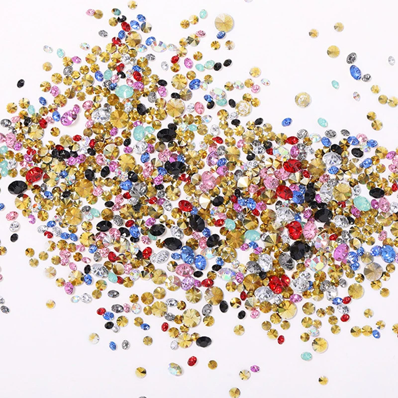 Mixed Sizes 1000Pcs Nail Rhinestones Crushed Stones Irregular Glitter Beads Jewelry Making DIY AB Color Crystal Flat Bottom