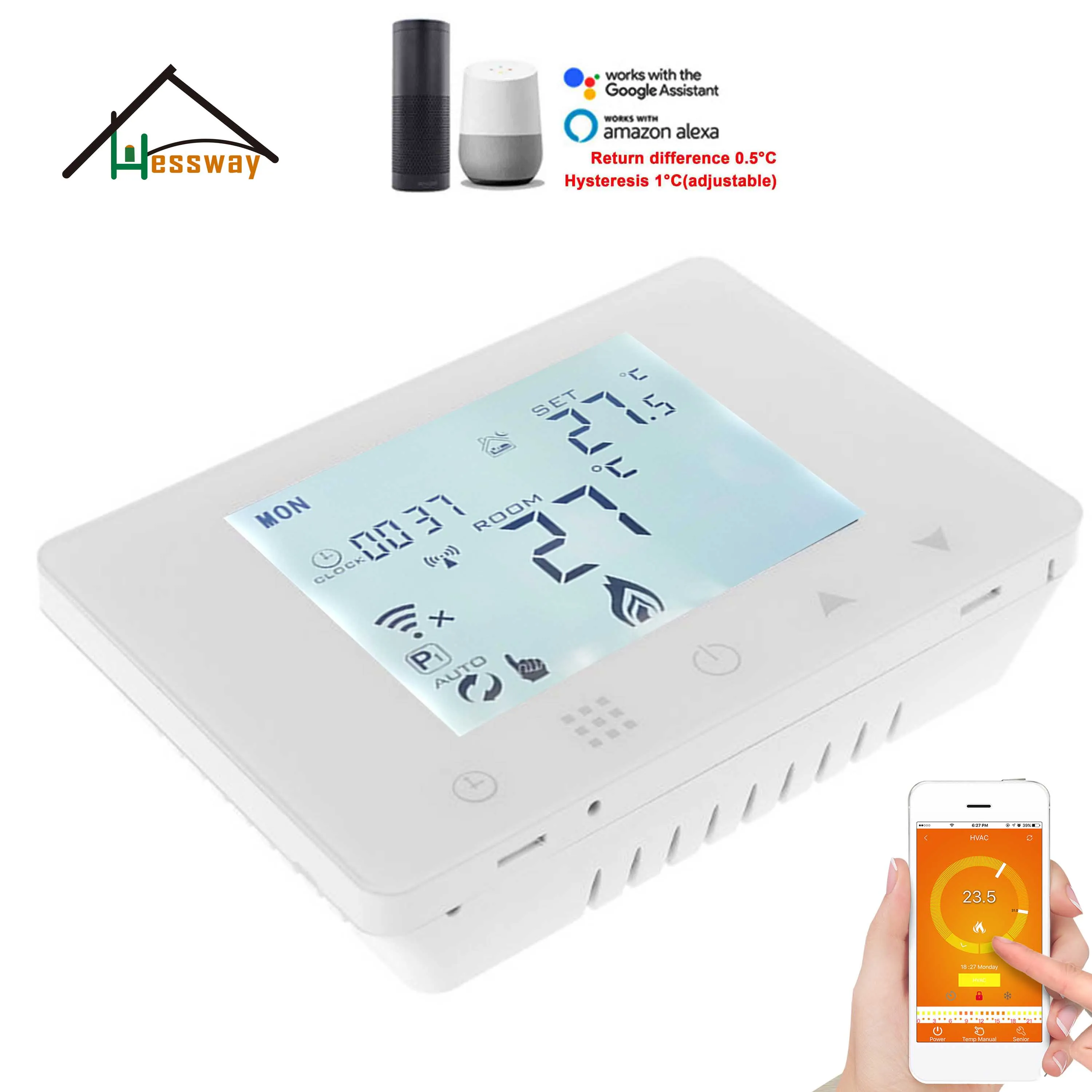 Умный настенный беспроводной комнатный термостат HESSWAY TUYA с поддержкой Wi Fi и RF 3 а/5