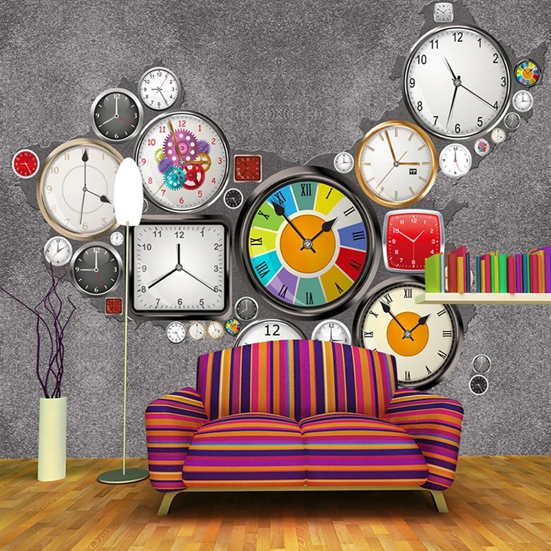 buy Custom Mural Wallpaper 3D Stereo Clock Map Wall Covering Restaurant Cafe Kids Bedroom Background Wall Sticker PVC Waterproof 3 D