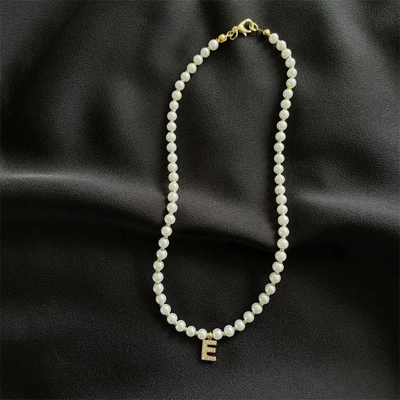 

Creative Custom Jewelry Diamond Letter Pendant Necklace For Women Natural Pearl Beads Chain Fashion Choker Accessory Gift,2021