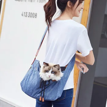 

Dog Sling Carrier Reversible Pet Lightweight Denim Tote Bag Soft for Puppy Outdoor Travel S55