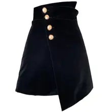 Осенне-зимняя новинка, Ретро стиль, нестандартная Бархатная мини-юбка, Женская однобортная юбка с высокой талией, юбка трапециевидной формы