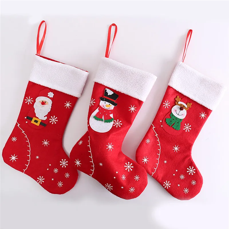 Рождественские чулки тканевые носки с Санта Клаусом Подарочный детский мешок конфет Снеговик Олень карман висящий орнамент с рождественской елкой@ C