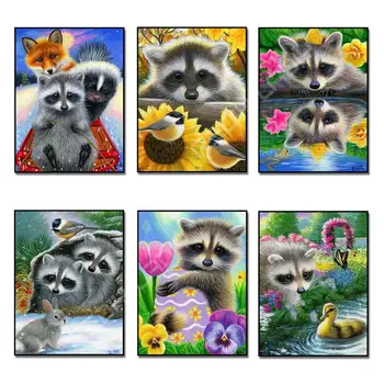 

DIY Diamond Painting Raccoon with Fox Full Square/Round Drill Diamond Embroidery Beaded Cross Stitch Picture of Rhinestones Art
