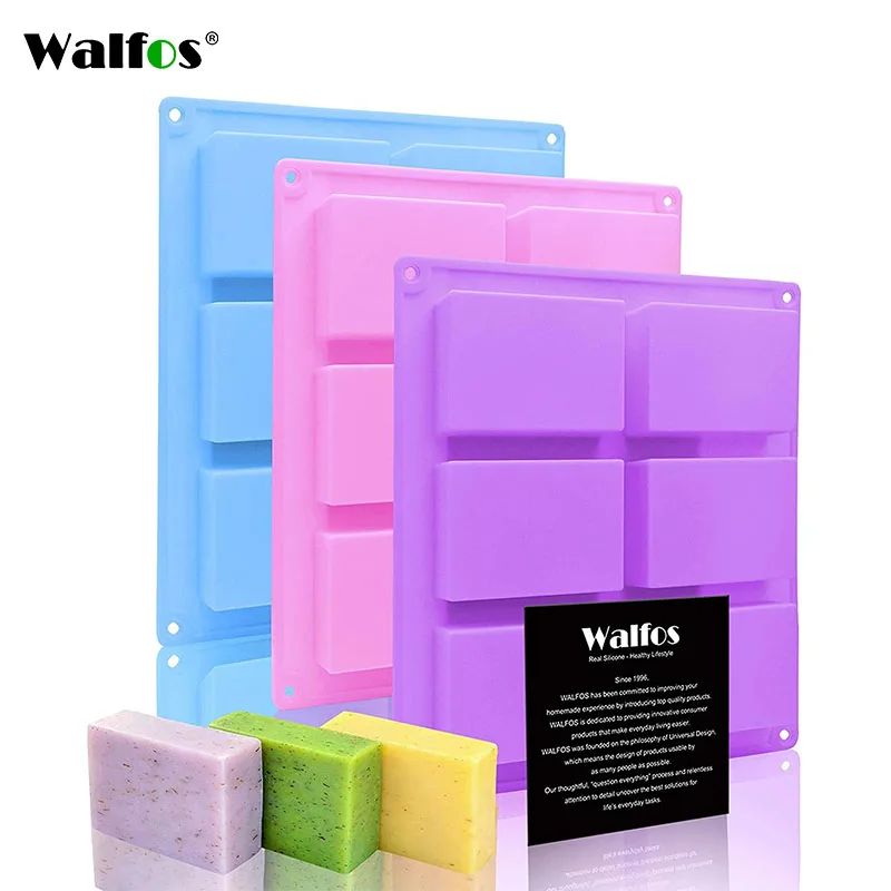 

Walfos 6 Cavity Silicone Mold for Making Soaps 3D Plain Soap Mold Rectangle DIY Handmade Soap Form Tray Mould