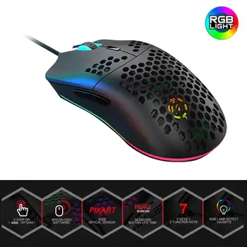 

G10 Gaming Mouse 6 Colors LED Light 16000DPI Adjustable 7 Keys Honeycomb Hollow Design 69g Lightweight ABS Wired Mouse