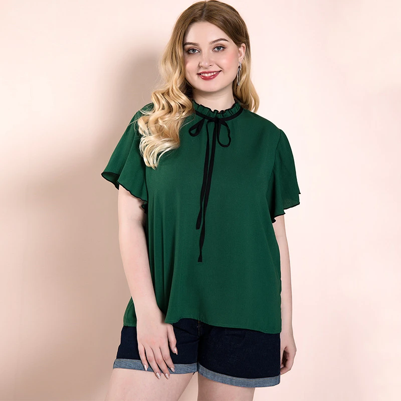 Blusas con volantes para mujer, camisa talla grande para mujer, Tops de verano, ropa elegante ancha de gasa verde 25 35 años|Blusa| - AliExpress
