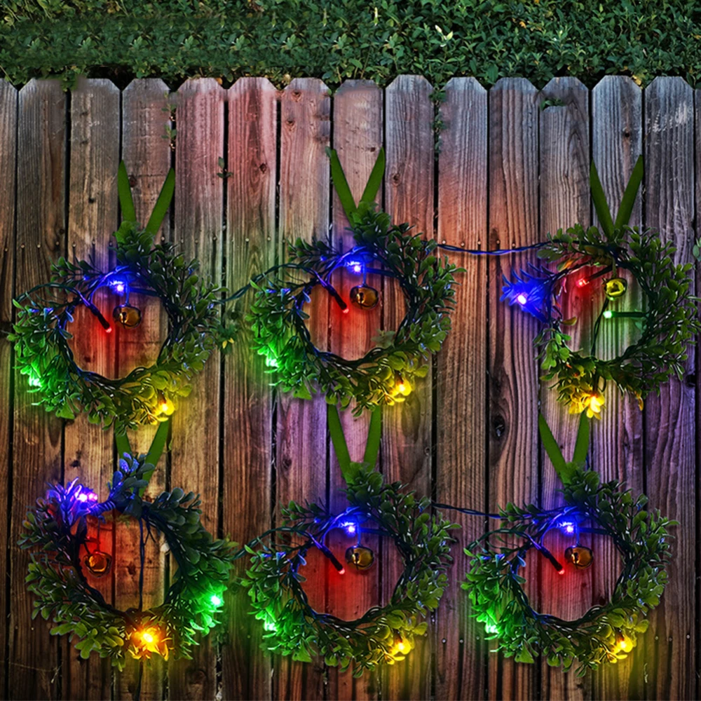 

24LED Wreaths Light String Fence Solar Powered Outdoor Garden Decor Colorful Garland Led Christmas Wall Hanging Home Fairy