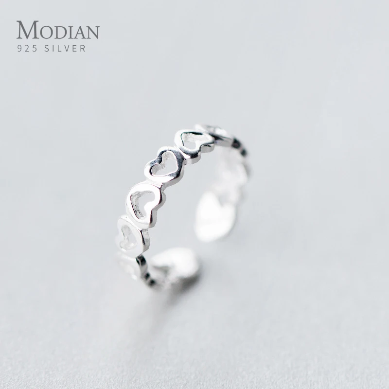 Modian Minimalist Simple Stackable Heart Ring for Women Authentic 925 sterling Silver Adjustable Free Size Fine Jewelry | Украшения и