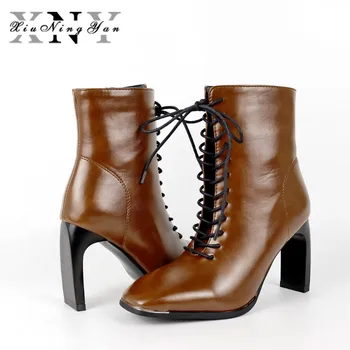 

Xiuningyan Sexy Women Ankle Boots for Women Shoes Fashion Winter Boots Woman Lace Up High Heel Short Boot Autumn Big Size 34-43