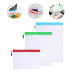 Reusable Mesh Produce Bags - Washable Eco-Friendly Grocery Storage for Fruits, Vegetables, Toys, and Sundries (Set of 3 Sizes) (1 red 1 green 1 blue)