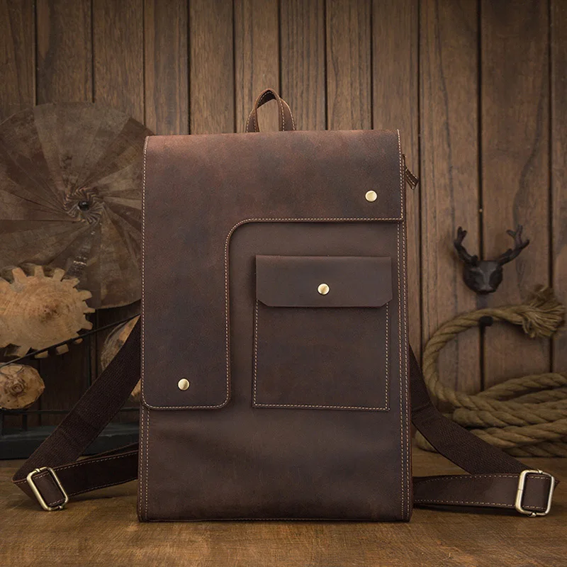 

Handmade personality leather backpack men's motorcycle trend leather British backpack men's leisure travel bag computer bag