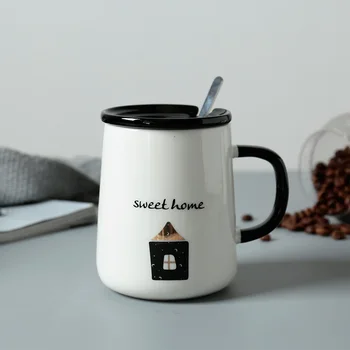 

Nordic Coffee Mug Porcelain Cute Eco Friendly Funny Travel Espresso Mug with Spoon Ceramic Tea Mugs Canecas Drinkware MM60MKB