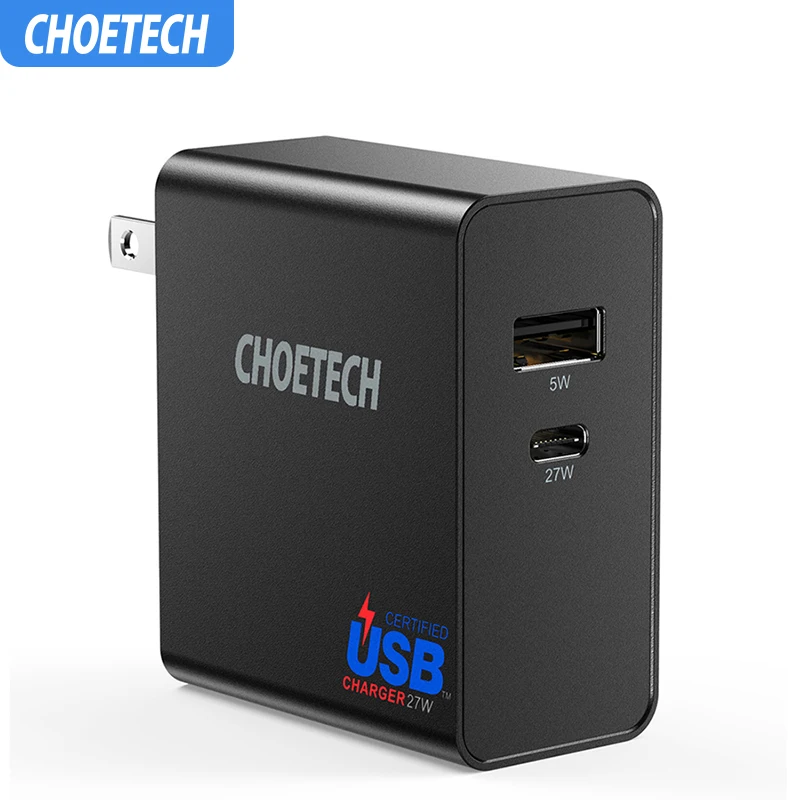 

CHOETECH 32W Dual Port USB Type-C Wall Charger With Power Delivery USB Travel Charger Foldable Plug For Samsung S10 S9 S8 Plus