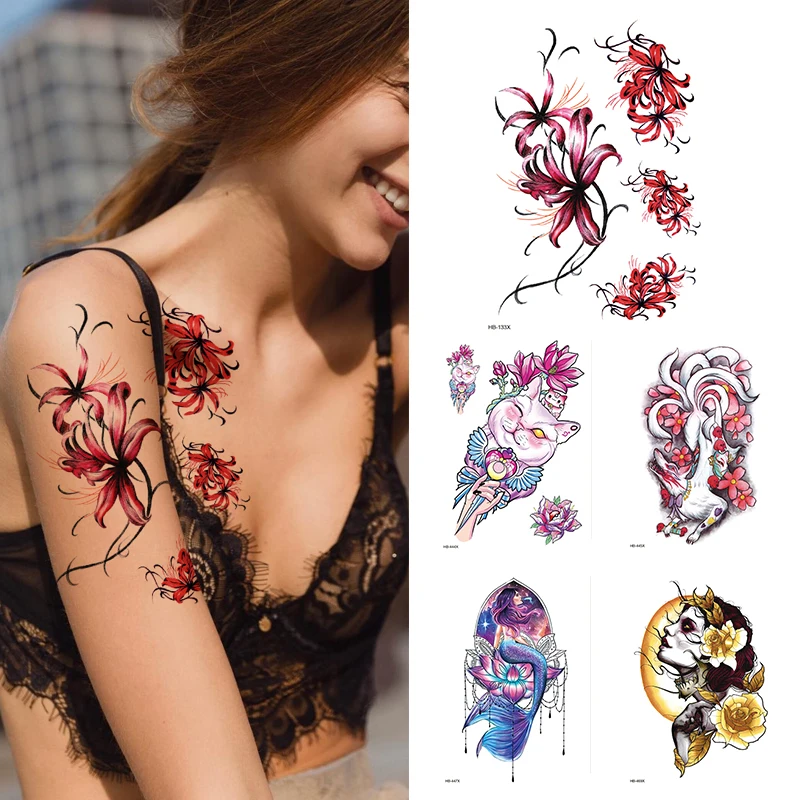 

TEMPORARY TATTOO MANDALA,CHRYSANTHEMUM,MOONLIGHT CAT, HENNA, UNDERBOOB, WOMANS, WATERPROOF