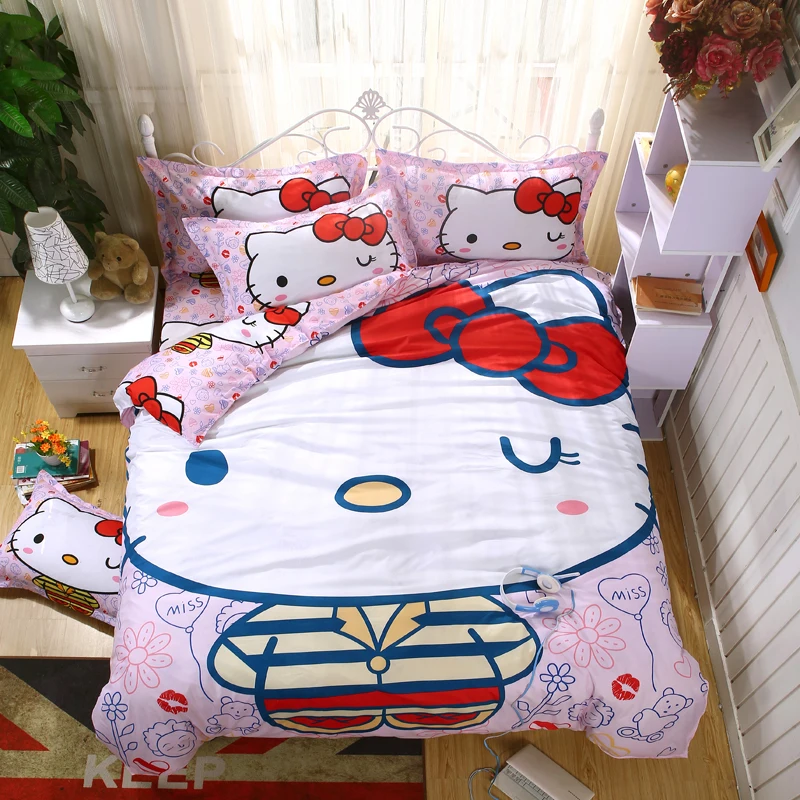 Hello kitty, хлопковый комплект постельного белья для детей, мультяшное постельное белье, Ститч, Doraemon, пододеяльник, комплекты, простыня, наволочка, Твин, полный размер, королева - Цвет: Бургундия