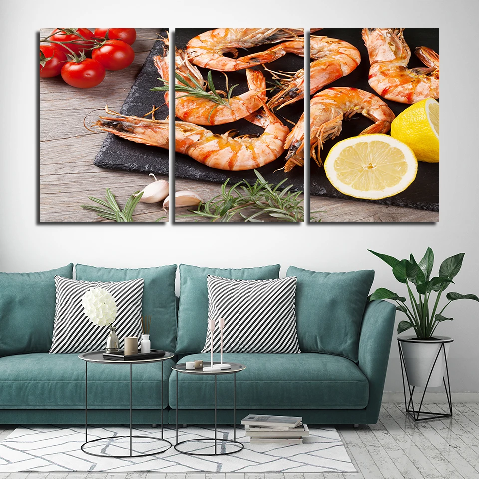 

Prints Home Decor Wall Artwork Canvas Seafood Grains Spices Vegetables Painting Modular Pictures For Kitchen Poster Frameworks