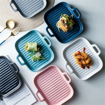 

European-style Ceramic Large Rectangular Baking Tray Minimalist Home Square Salad Plate Fruit Dessert Plate Kitchen Tableware