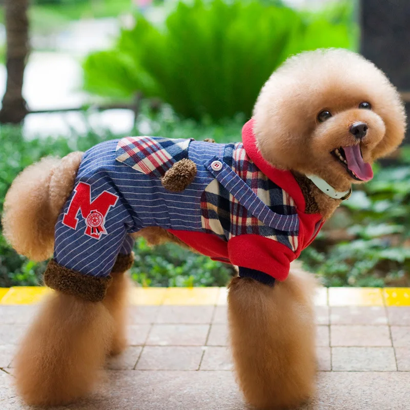 Одежда осень-зима, одежда для собак, теплый стильный красивый четырехногий костюм с шапкой, одежда для маленьких собак