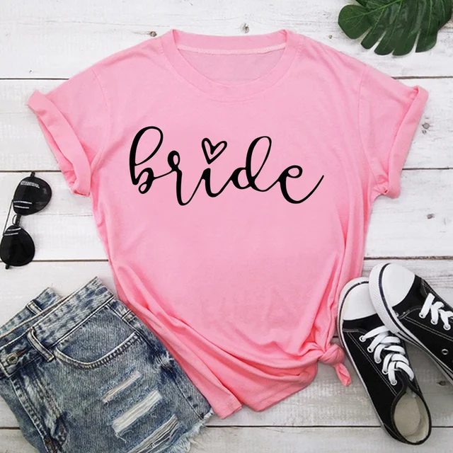 bachelorette team bride t shirt estonian wedding party ulzzang t-shirt cato women's tea bride short women tops drop ship Pink