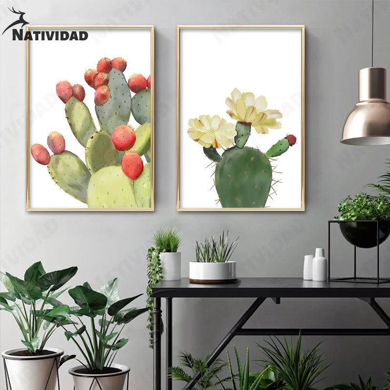 

Nordic Decorative Home Art Posters and Prints Creative Cactus Cartoon Canvas Painting Modular Mural Living Room Art Pictures