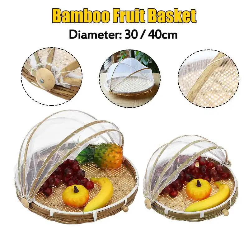 Outdoor Picnic Handmade Bamboo Woven Bug Proof Wicker Basket Dustproof