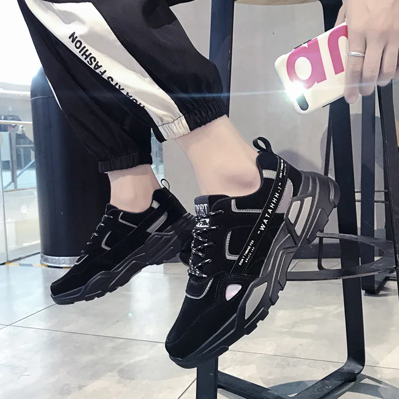 

Men Shoes Autumn And Winter Grained Thick Bottomed Sports Running Shoes Korean-style Trend of Fashion Students Daddy Casual Tren