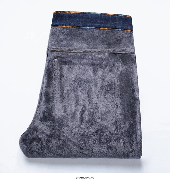 Высокое качество мужские теплые джинсы новые зимние деловые модные высококачественные флисовые утепленные брюки мужские Брендовые брюки черные синие