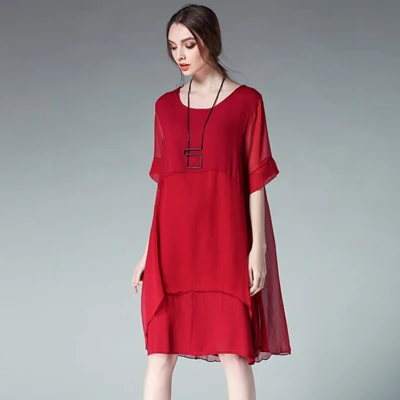 Красный Boho 2 шт., женское платье большого размера, Осеннее свободное Шифоновое Платье 4XL, большие размеры, женская одежда для офиса, vestidos de festa - Цвет: Красный