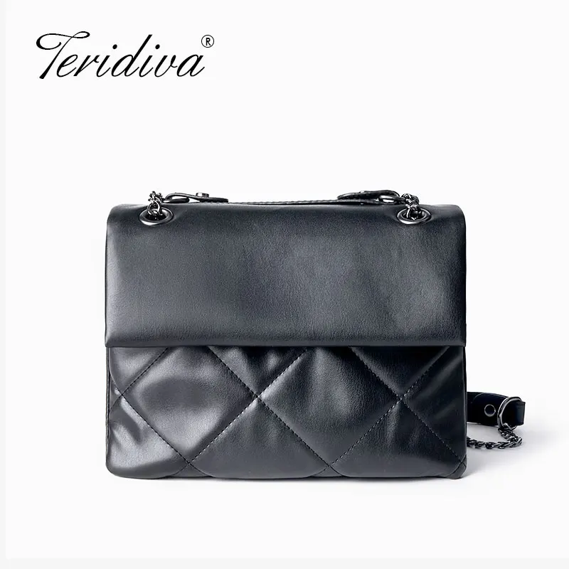 

Fashion Women PU Leather Crossbody Bag Plaid Chain Bag New Lady Simple Shoulder Messenger Bag Casual Small Square Bag