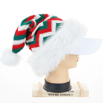 

Christmas Headdress Striped Christmas Hat Knitted Plush Cap Adult Hat Children's Gifts New Year 2020 Natal Hat Gorro Navidad