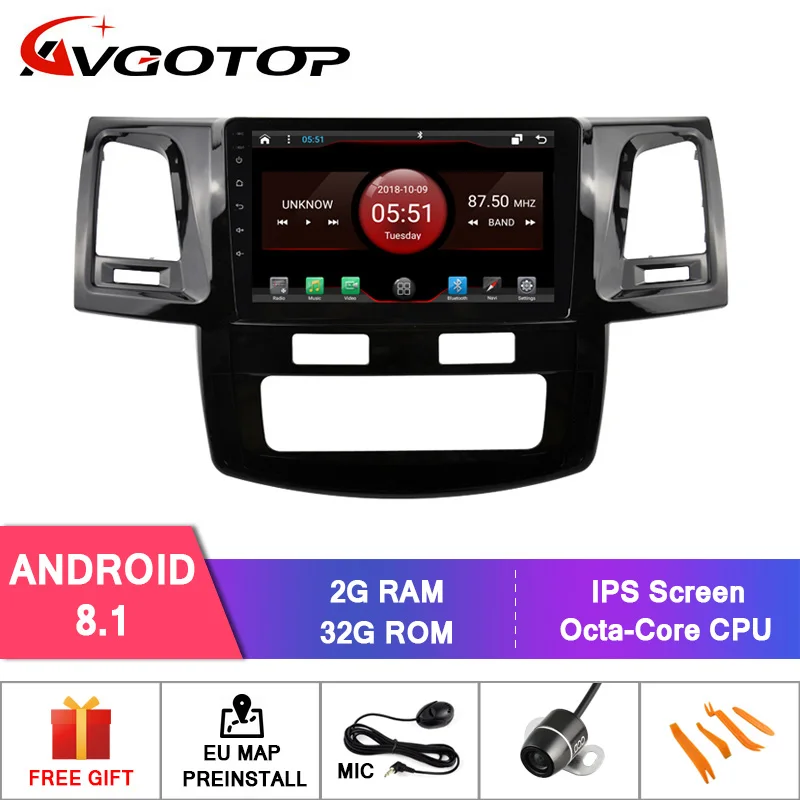 AVGOTOP Android 9 Bluetooth GPS Автомобильный радиоприёмник dvd-плеер для TOYOTA HILUX 2012(Авто кондиционер версия