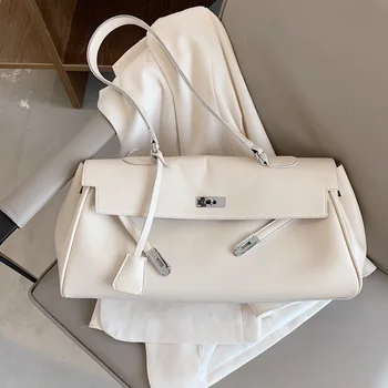 

Lock bag Women Handbags with Fur Ball Designer PU Leather Shoulder Messenger Bag Office Lady Crossbody Tote Bag Female Purse