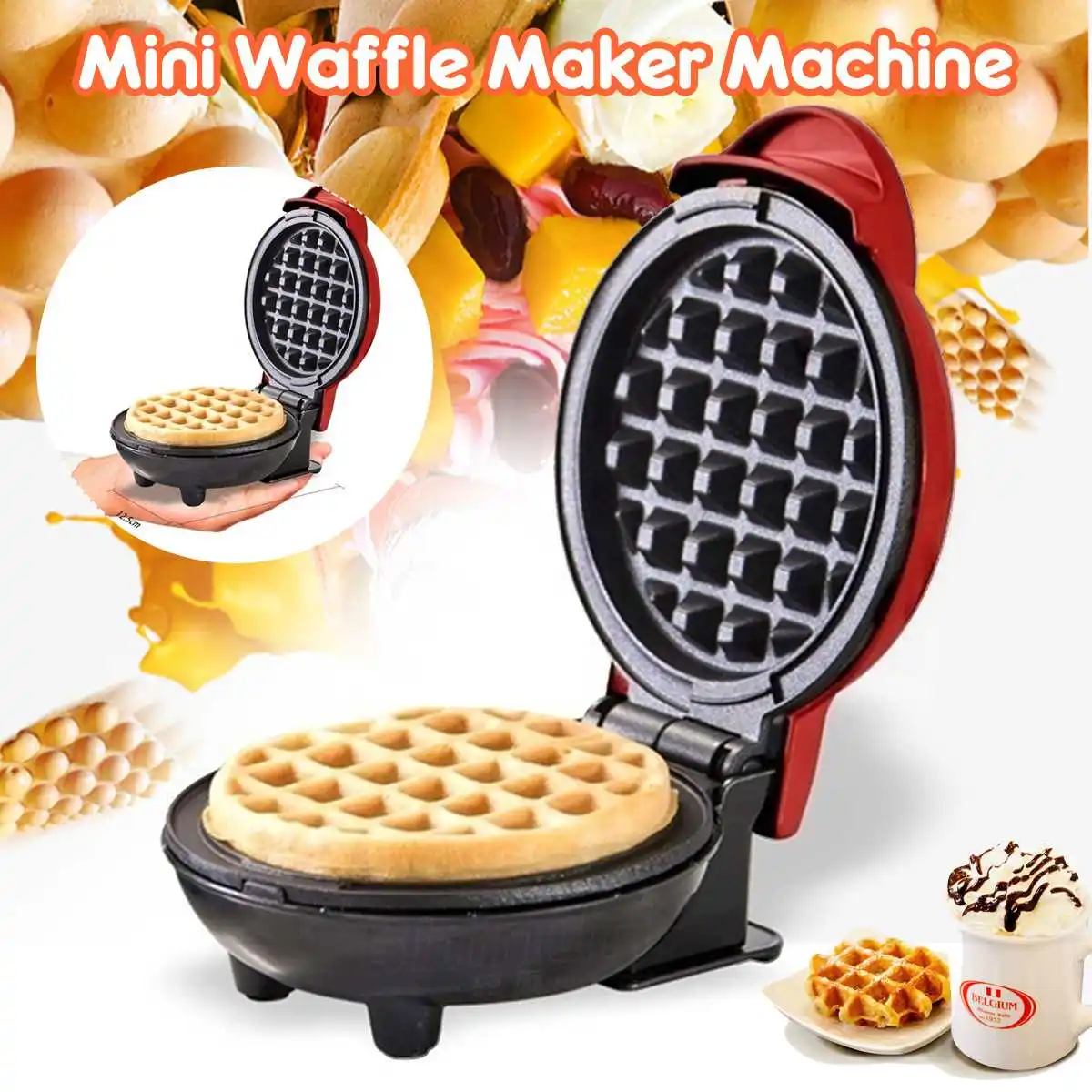 

350W Mini Electric Waffles Maker Breakfast Machine one person Waffle Egg Cake Pancake Non-stick Baking Pan Muffin Sandwich US/EU