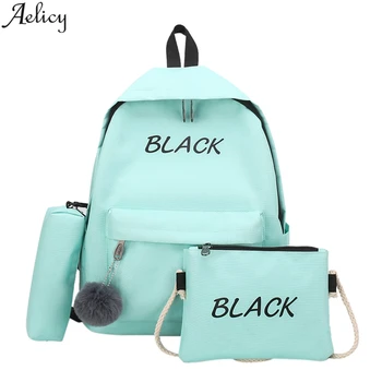 

Aelicy 3pcs / set compound women's rucksack with yarn ball girl travel backpack simple style shoulder bag schoolbag pen bag