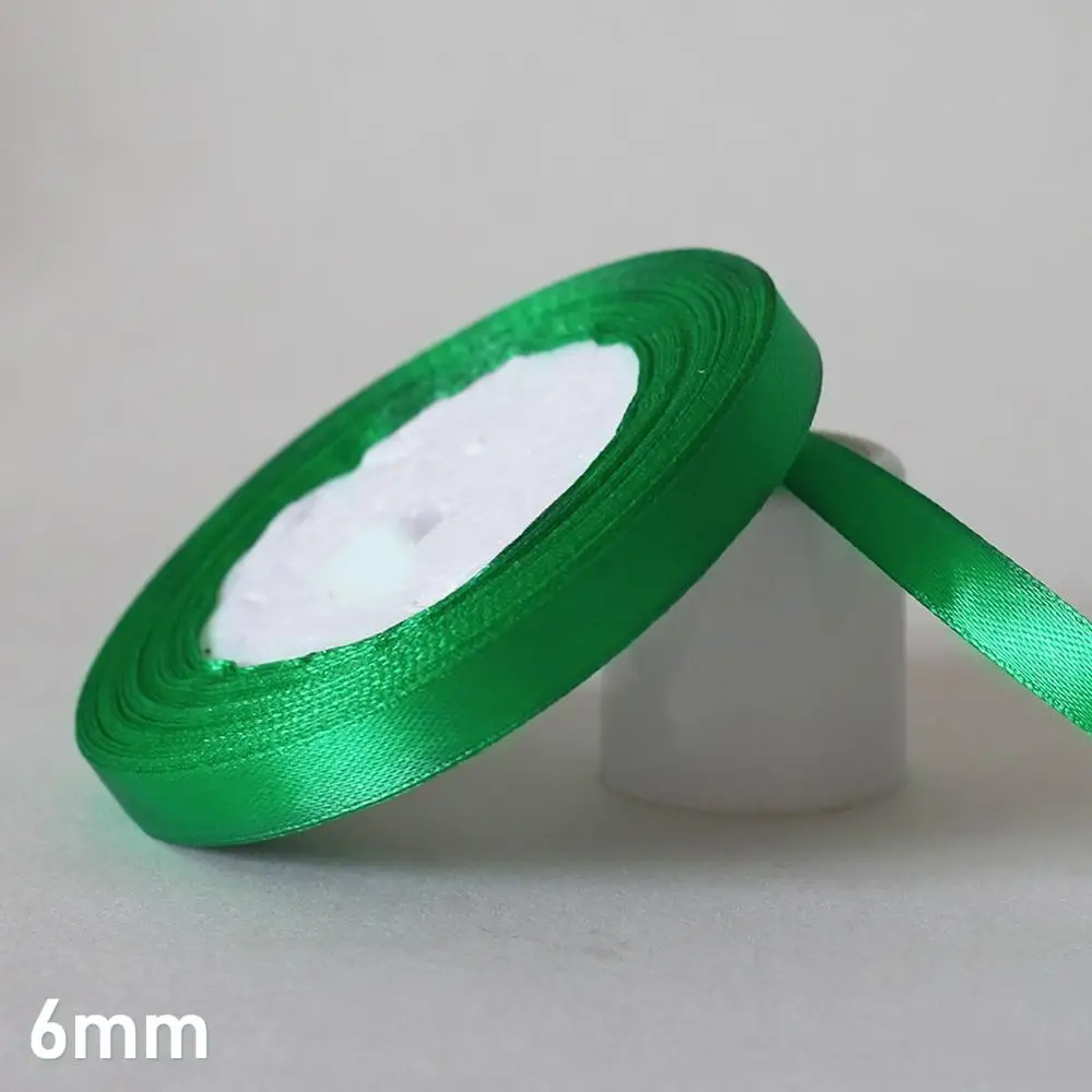 6mm 25 ярдов/6 мм-50 мм зеленый Шелковый Атласный ленточный материал для поделок для выпускного вечера вечерние украшения Свадебная подарочная коробка упаковка аксессуары D7 - Цвет: 6mm