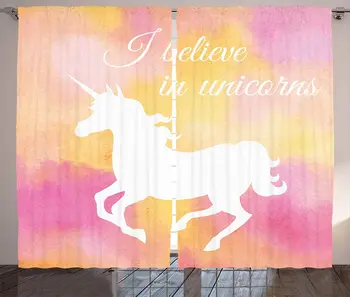 

Unicorn Curtains Silhouette of Unicorn Hazy Blurry Purity and Grace Believe in Unicorns Sign Image Living Room Bedroom Window