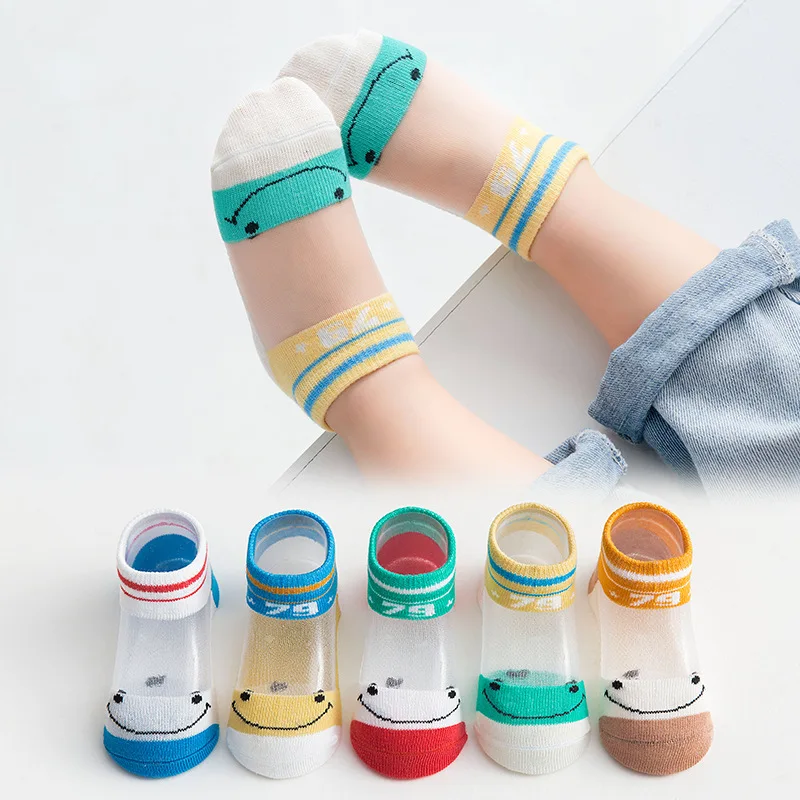 

5 Pairs/lot Spring Summer Kids Boat Socks Mesh Children Cotton Smiling Face Socks for Girls Low Cut Socks on The Boys Girls