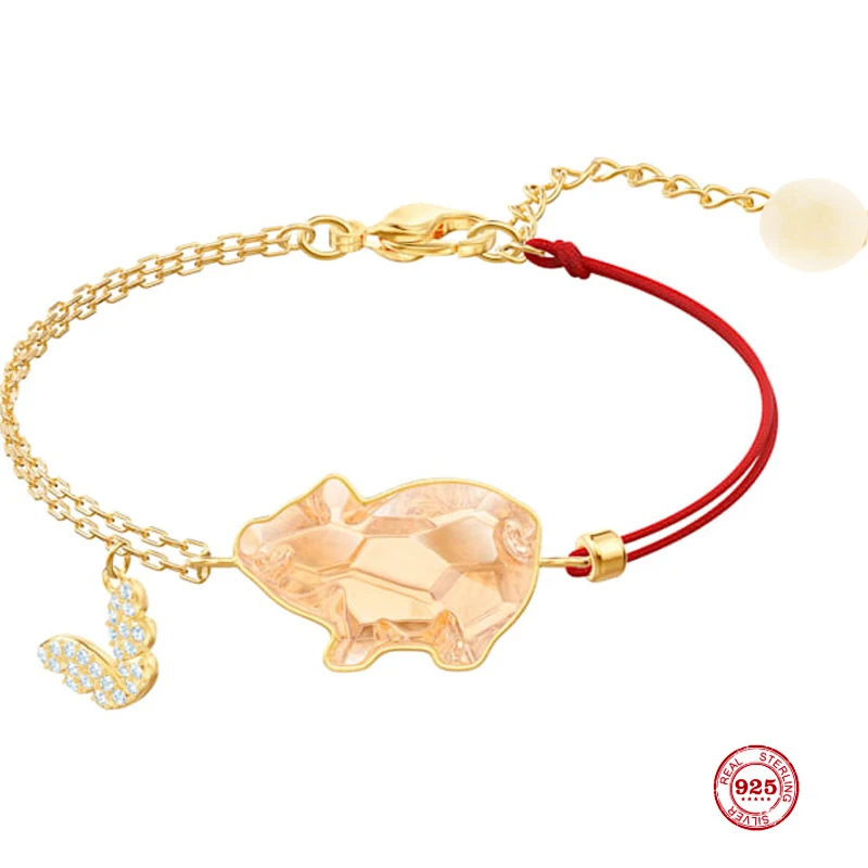 Fashion Charm Pure 925 Silver Original 1:1 Copy The Birth Year Gold Pig Exquisite Wild Bracelet Female Luxury Jewelry Gifts | Украшения и