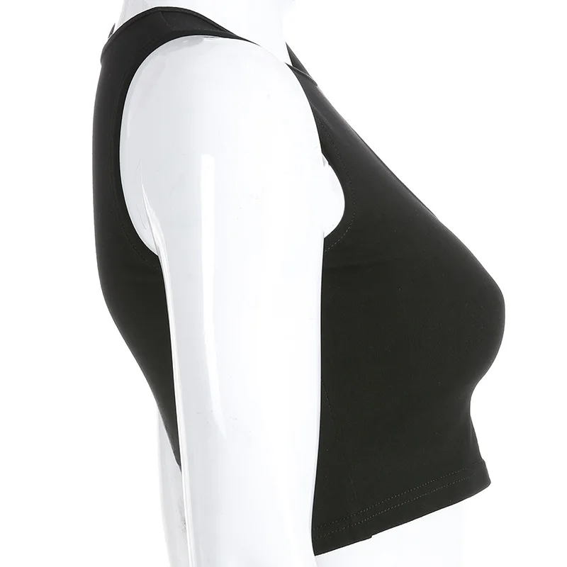 Европейский и американский тренд рубашки Женская мода повседневные особенности нерегулярные полые короткие Обрезанные пупка майки черный укороченный топ