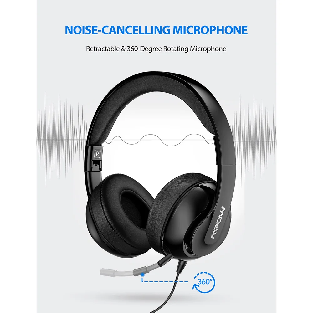 mpow 224 usb foldable headset with noise cancelling mic