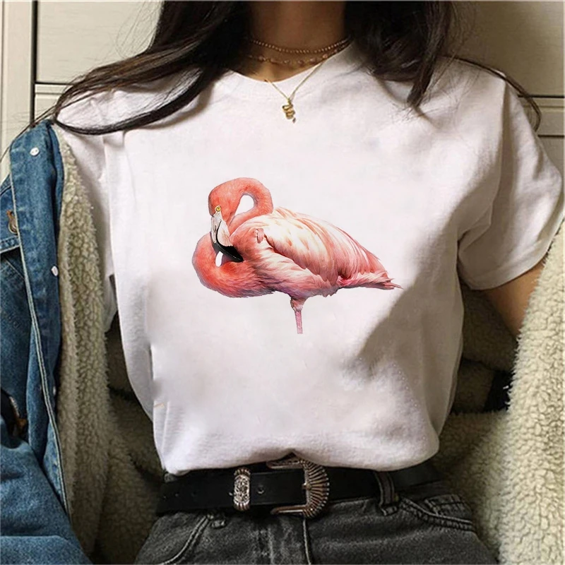 Women's Wreath T-shirt Flamingo clothes ladies short sleeve Kawaii Tees top graphic T-shirt printing T-shirt female