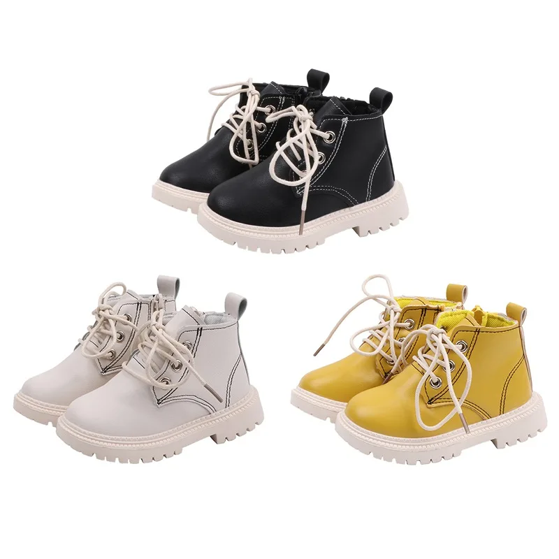 

2019 Autumn Children Casual Leather Martins Boots Baby Girls Boys Lace-Up Shoes Walking Shoe