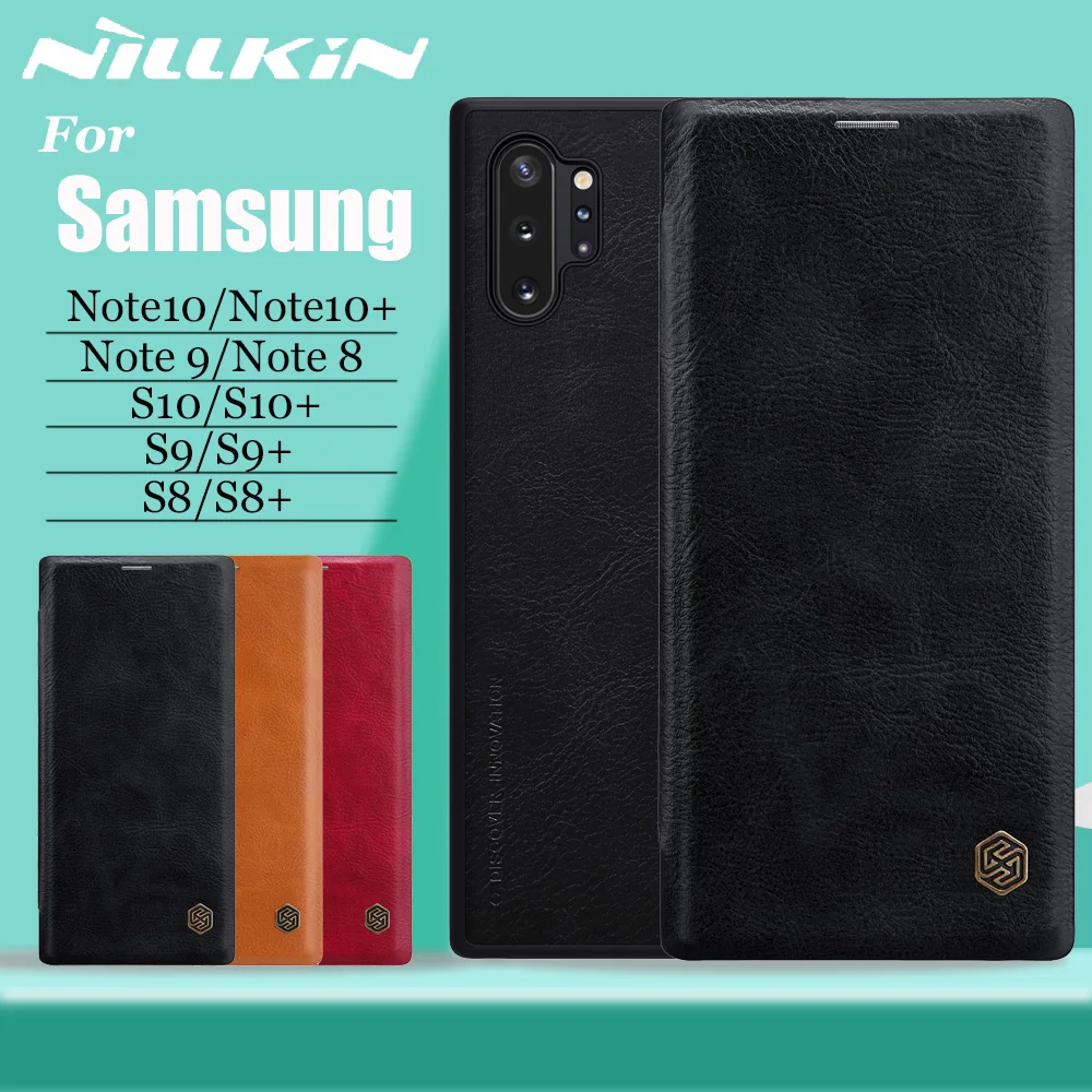 Cena Nillkin etui do Samsung Galaxy Note 10 9 8 S20 Ultra S10 S9 S8 Plus S10E S10 Lite skrzynki pokrywa prawdziwa miękka skóra futerały z klapką