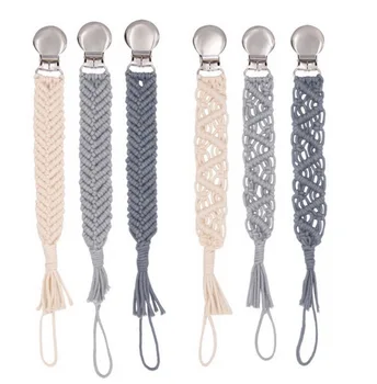 

DHL 50pcs Vintage Simple Crochet Pacifier Clip Baby Cotton Tassel Pacifier Chain for Newborn Teething Soother Chew Dummy Clips