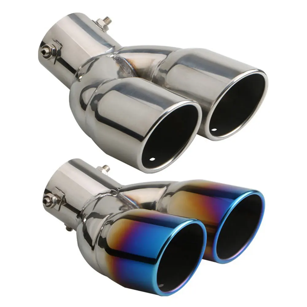 2.5 Inlet Dual Tip Muffler 3 Outlet Stainless Steel Car Tail Throat Double Exhaust Universal 